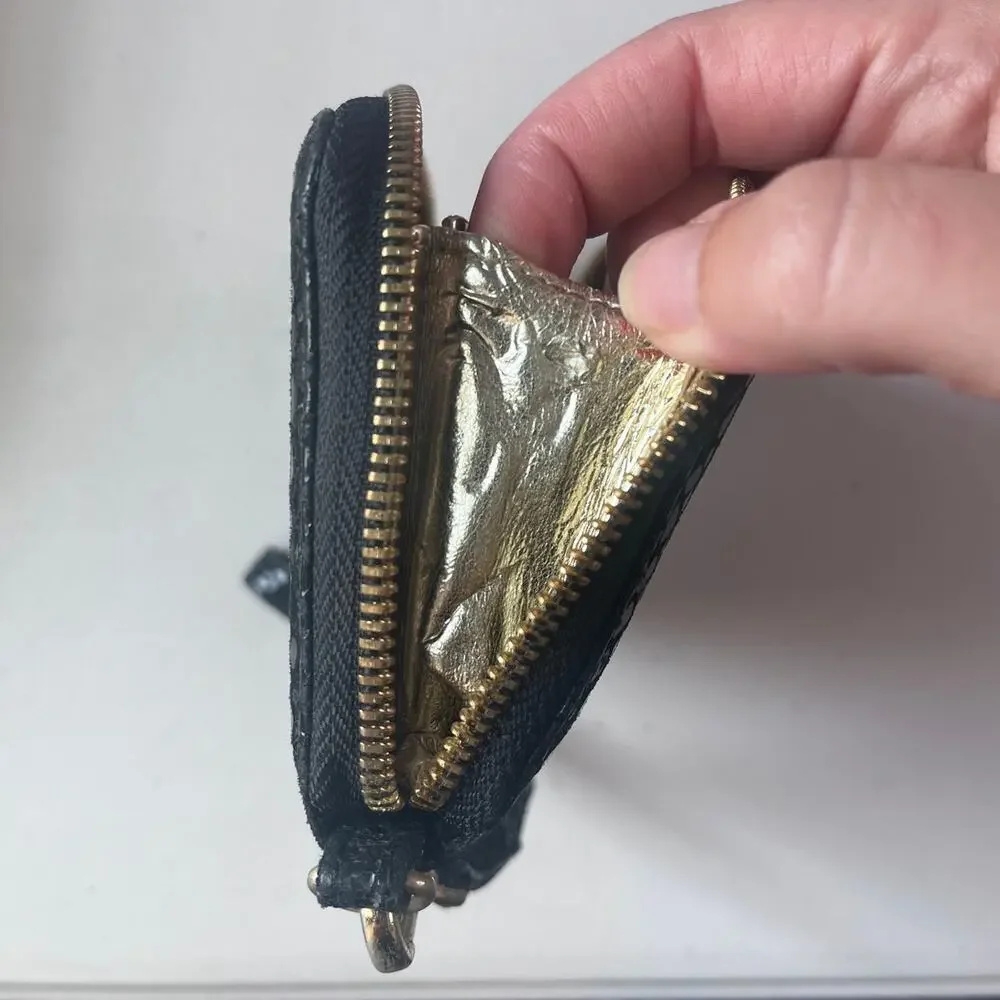 Michael Kors Black Snakeskin Embossed Zip Around Wristlet Wallet